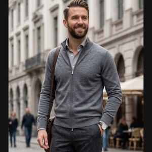 Suitsupply Charcoal Zip-Up Sweater